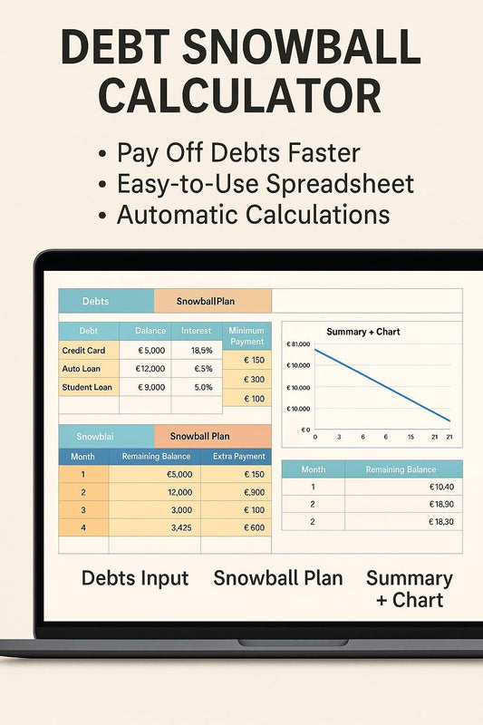 Debt Snowball Calculator | Excel Debt Payoff Tracker | Debt Reduction Plan | Financial Planner Spreadsheet | Debt-Free Roadmap | Download