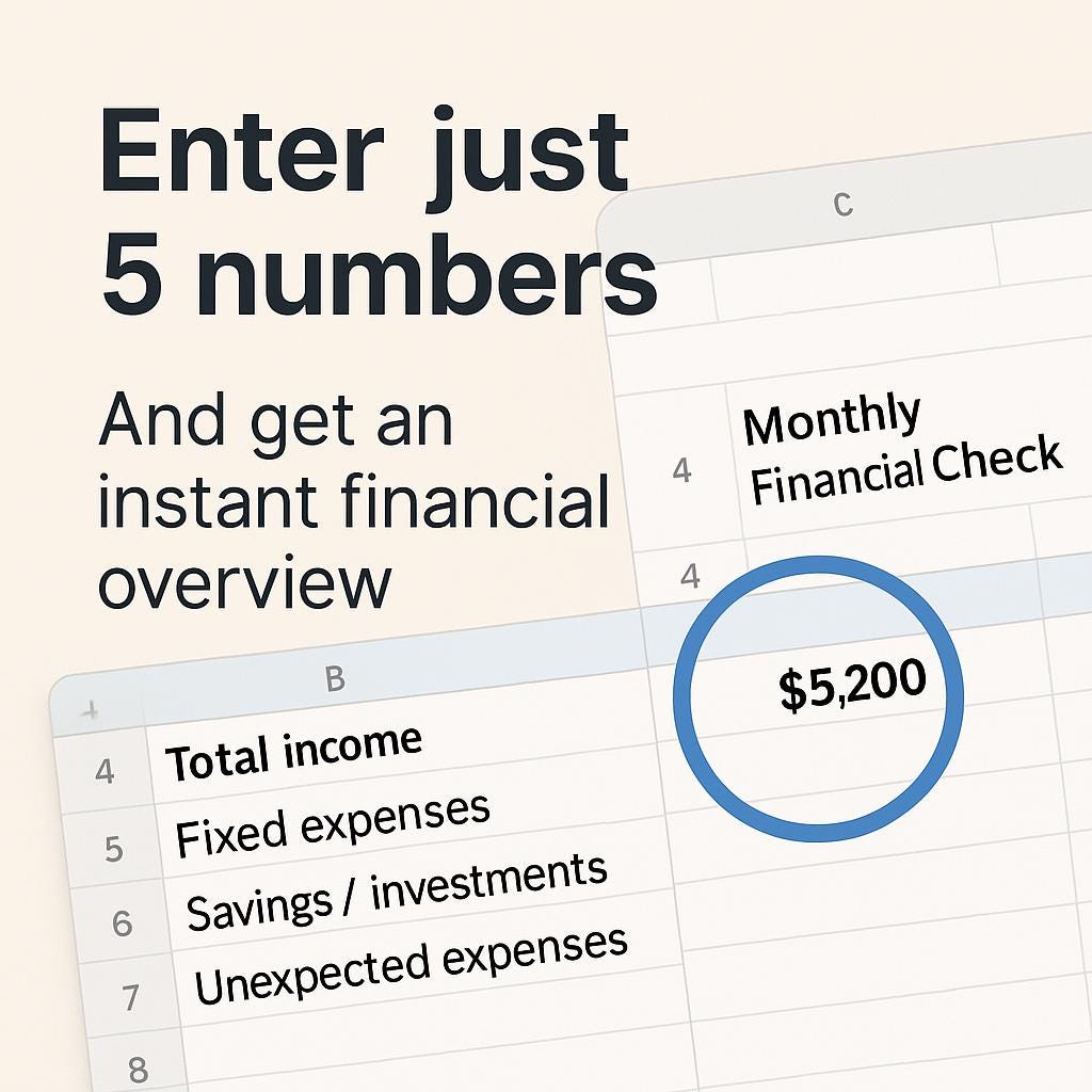 Monthly Financial Check – Excel + PDF | Control Your Money in 15 Minutes a Month | Simple Budget Spreadsheet