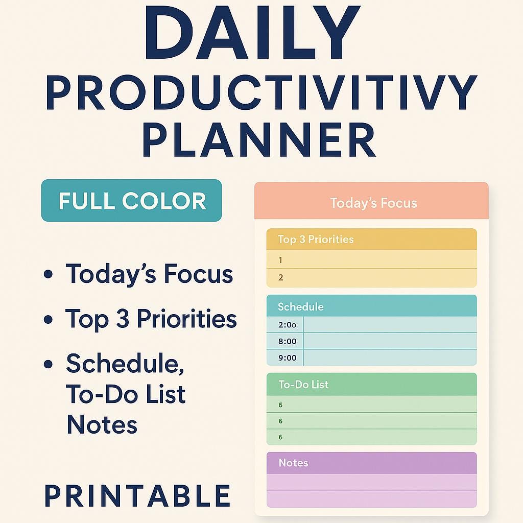 Daily + Weekly Productivity Planners • FULL COLOR Pastel • Printable Planner • Schedule, Priorities, To-Do, Notes • GoodNotes PDF