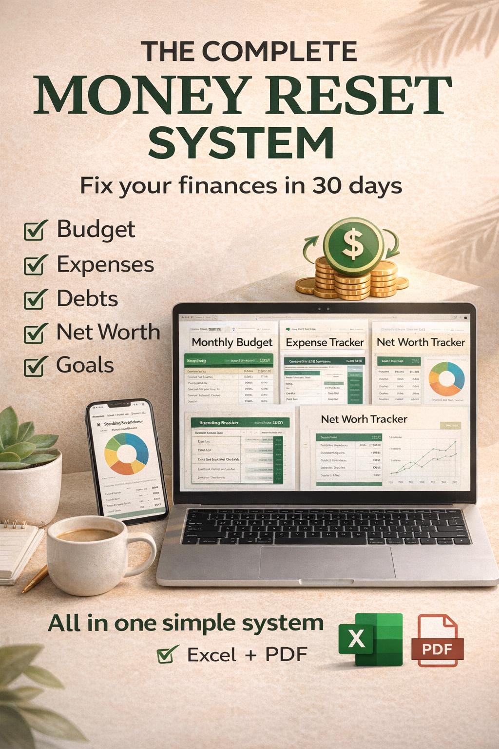 Complete Personal Finance System | Excel Budget Planner, Expense Tracker, Net Worth & Debt Snowball | Money Management Bundle