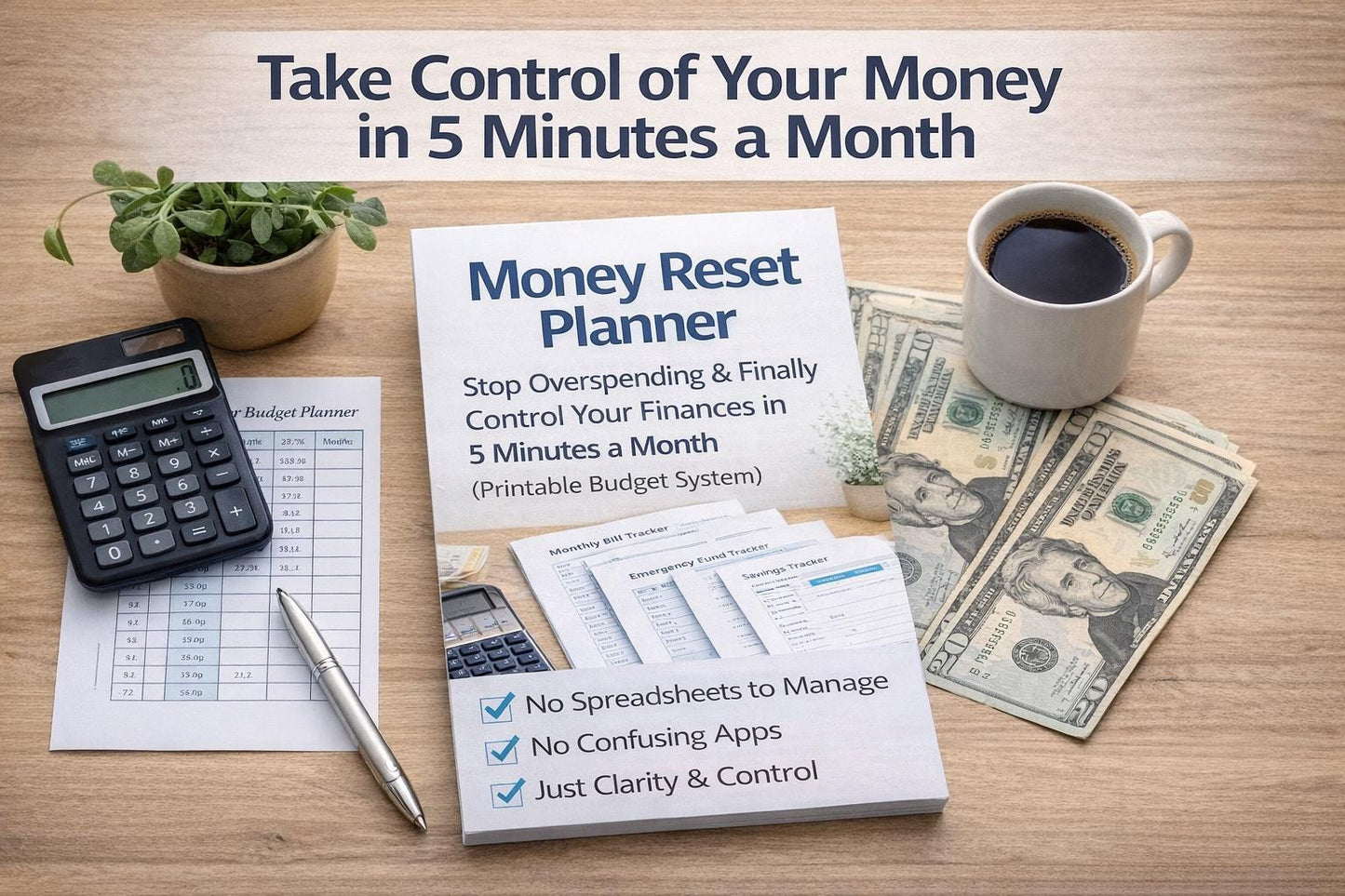 Stop Overspending Planner – Take Control of Your Money in 5 Minutes a Month | Simple Budget System for Beginners (Printable & Digital)