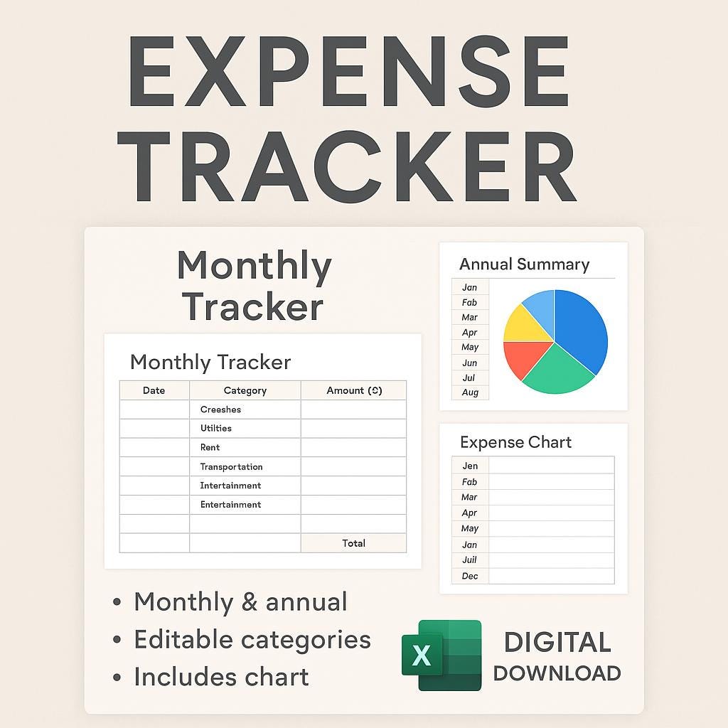 Expense Tracker | Excel Expense Spreadsheet | Monthly & Annual Spending Tracker | Colorful Budget Template | Financial Planner | Download