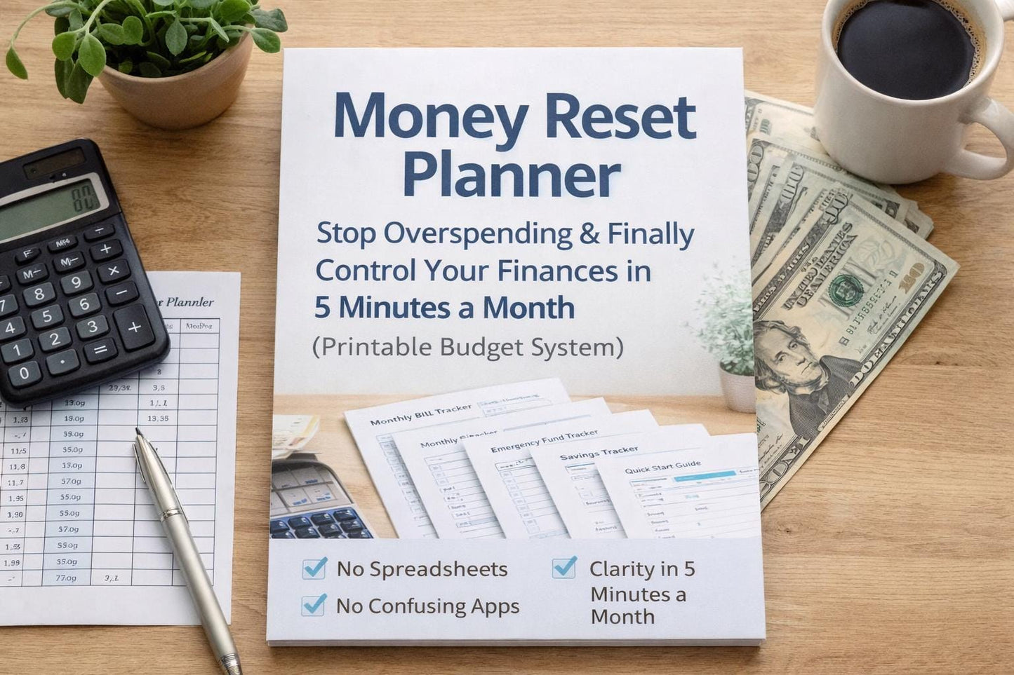 Stop Overspending Planner – Take Control of Your Money in 5 Minutes a Month | Simple Budget System for Beginners (Printable & Digital)