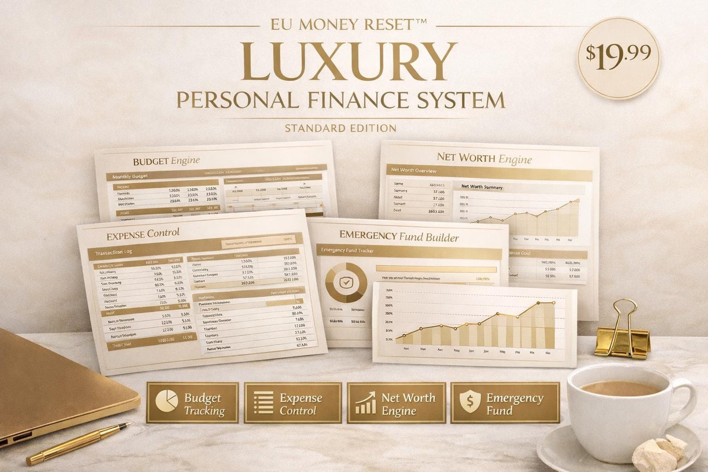 Complete Money Reset System™ | Luxury Budget & Net Worth Planner | Financial Control Suite