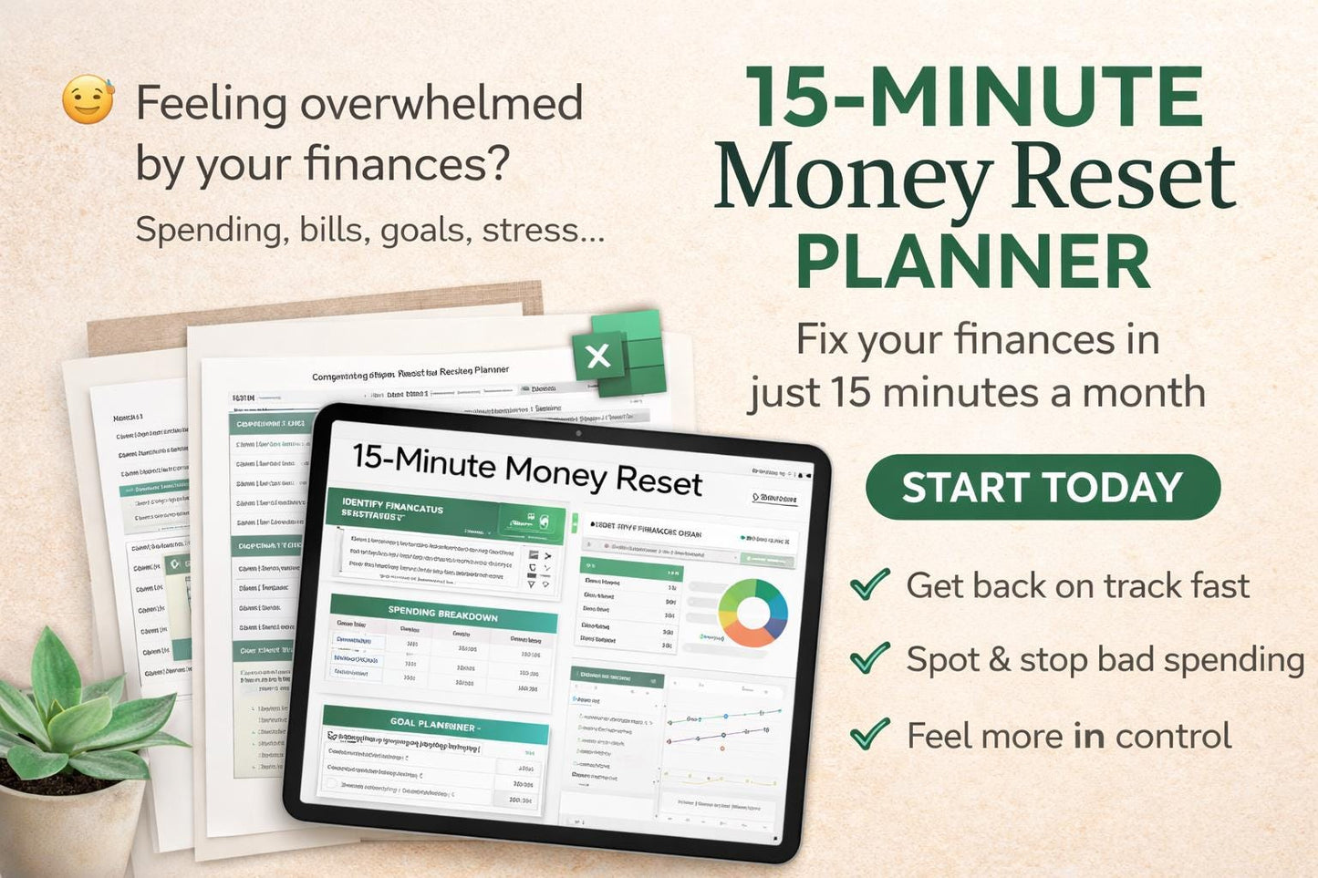 Monthly Financial Check – Excel + PDF | Control Your Money in 15 Minutes a Month | Simple Budget Spreadsheet
