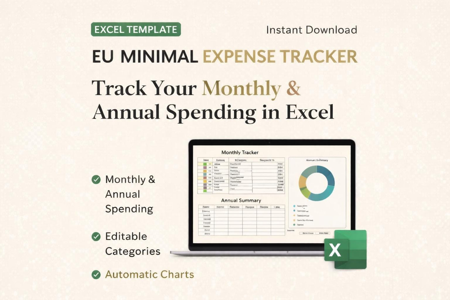 Expense Tracker | Excel Expense Spreadsheet | Monthly & Annual Spending Tracker | Colorful Budget Template | Financial Planner | Download