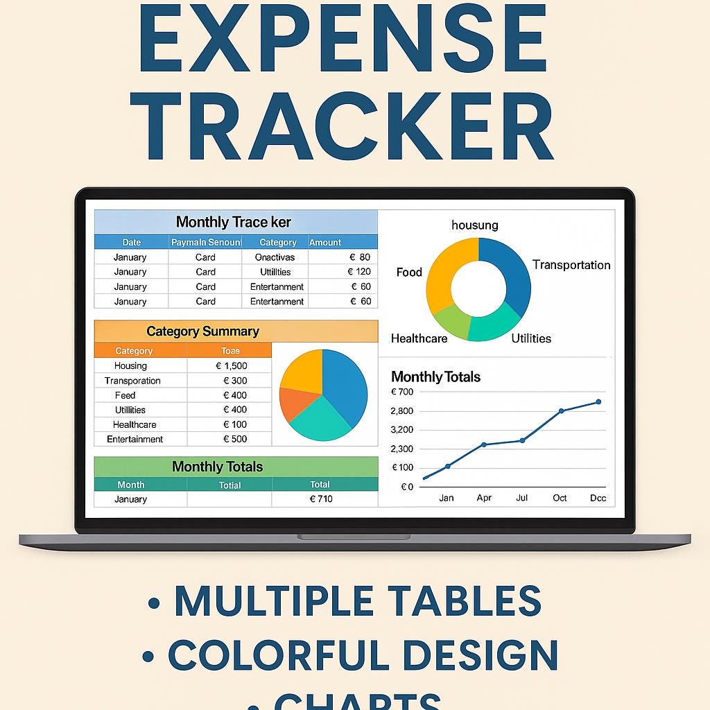Expense Tracker | Excel Expense Spreadsheet | Monthly & Annual Spending Tracker | Colorful Budget Template | Financial Planner | Download