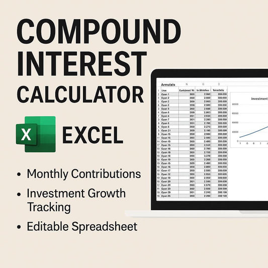 Compound Interest Calculator Excel | Monthly Contributions | Investment Growth Tracker | Financial Planner Spreadsheet |Editable Budget Tool